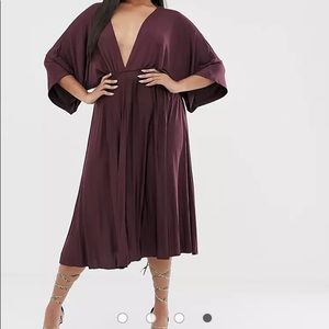 Pleated Slinky Kimono Midi Dress